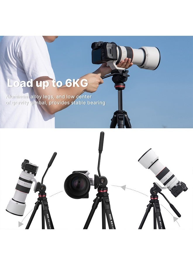 1.6M Video Travel Tripod with 360° Panorama Fluid Drag and Arca Swiss Plate for DSLR Cameras - Max Load 6KG