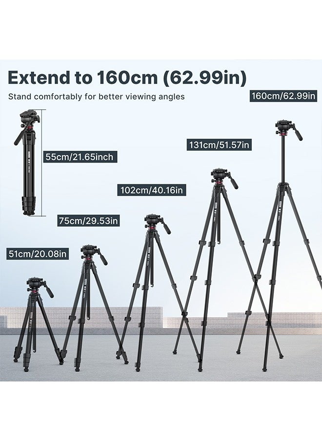 1.6M Video Travel Tripod with 360° Panorama Fluid Drag and Arca Swiss Plate for DSLR Cameras - Max Load 6KG