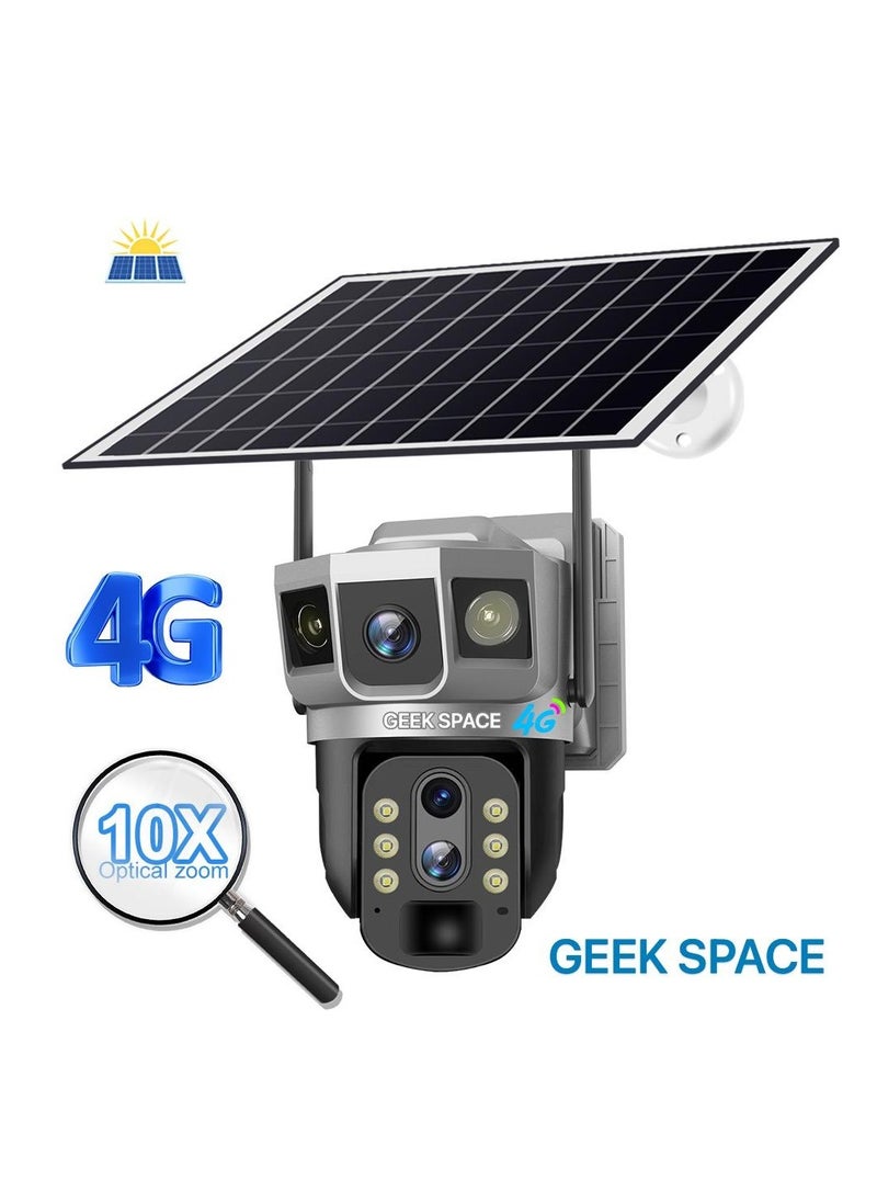 Geek Space VTS02 4G Solar-Powered Outdoor Detection Camera Advanced Security Solution 10X Optical Zoom, Waterproof, PIR Motion Detection, 360 Degree  Rotation