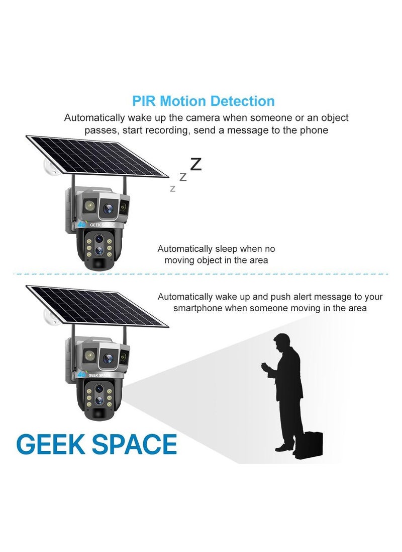 Geek Space VTS02 4G Solar-Powered Outdoor Detection Camera Advanced Security Solution 10X Optical Zoom, Waterproof, PIR Motion Detection, 360 Degree  Rotation