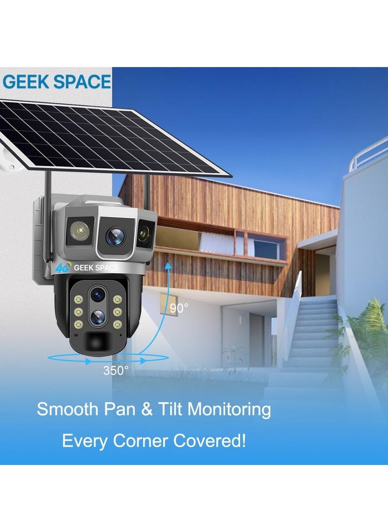 Geek Space VTS02 4G Solar-Powered Outdoor Detection Camera Advanced Security Solution 10X Optical Zoom, Waterproof, PIR Motion Detection, 360 Degree  Rotation