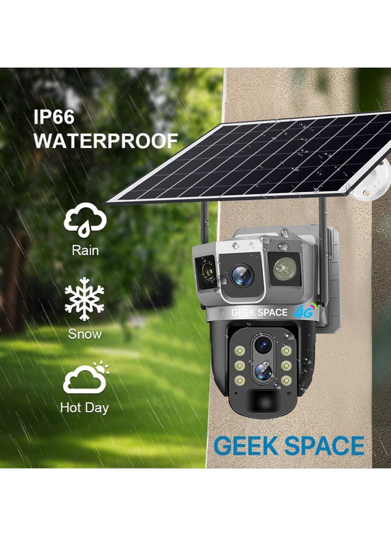 Geek Space VTS02 4G Solar-Powered Outdoor Detection Camera Advanced Security Solution 10X Optical Zoom, Waterproof, PIR Motion Detection, 360 Degree  Rotation