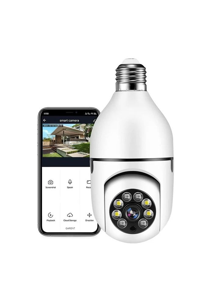 360 Degree WiFi Night Vision Camera Bulb with Light, E27 Bulb, Wireless Security Camera, Auto Tracking, Two-Way Audio, Motion Detection, for Indoor and Outdoor