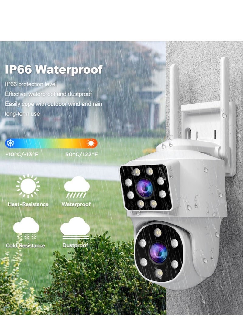 SriHome 3K Security Camera Outdoor, Dual Lens PTZ Wireless Surveillance, AI Auto Tracking, 360° Coverage, Night Vision, IP66 Waterproof, 2-Way Audio, Motion Alerts, 24/7 Recording, SD/Cloud