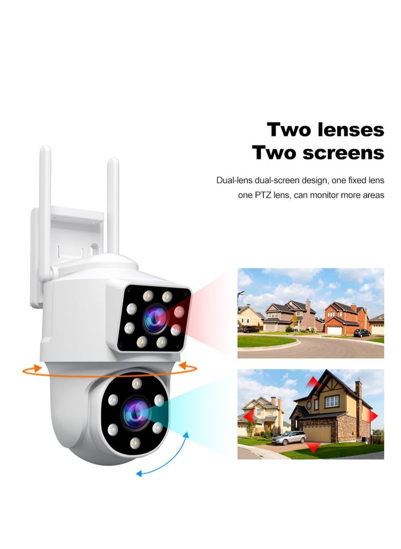 SriHome 3K Security Camera Outdoor, Dual Lens PTZ Wireless Surveillance, AI Auto Tracking, 360° Coverage, Night Vision, IP66 Waterproof, 2-Way Audio, Motion Alerts, 24/7 Recording, SD/Cloud