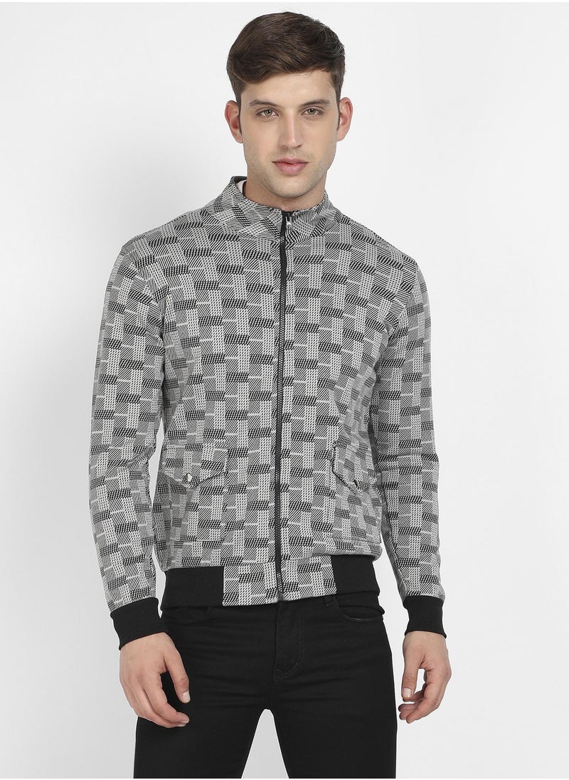 Men's Grey Textured Jacket With Flap Pocket