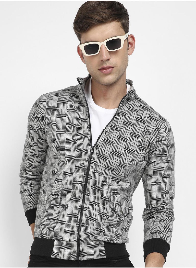 Men's Grey Textured Jacket With Flap Pocket