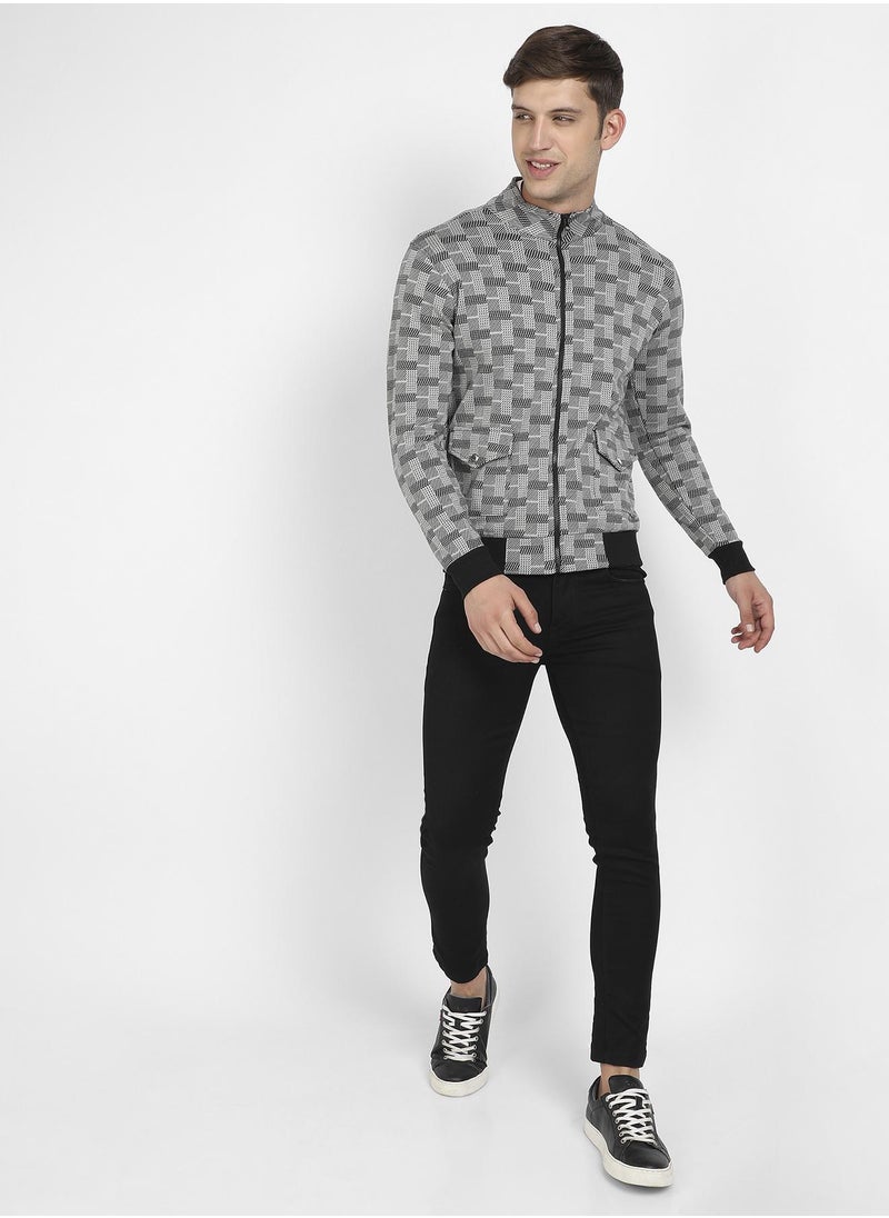 Men's Grey Textured Jacket With Flap Pocket