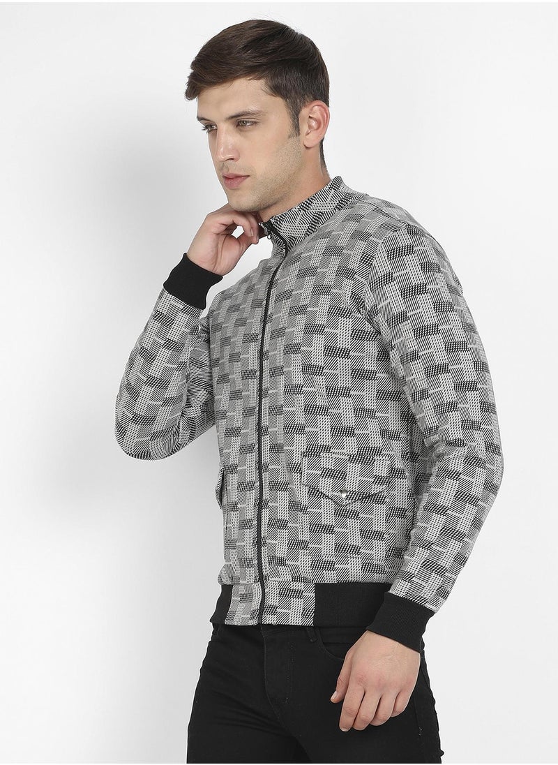 Men's Grey Textured Jacket With Flap Pocket