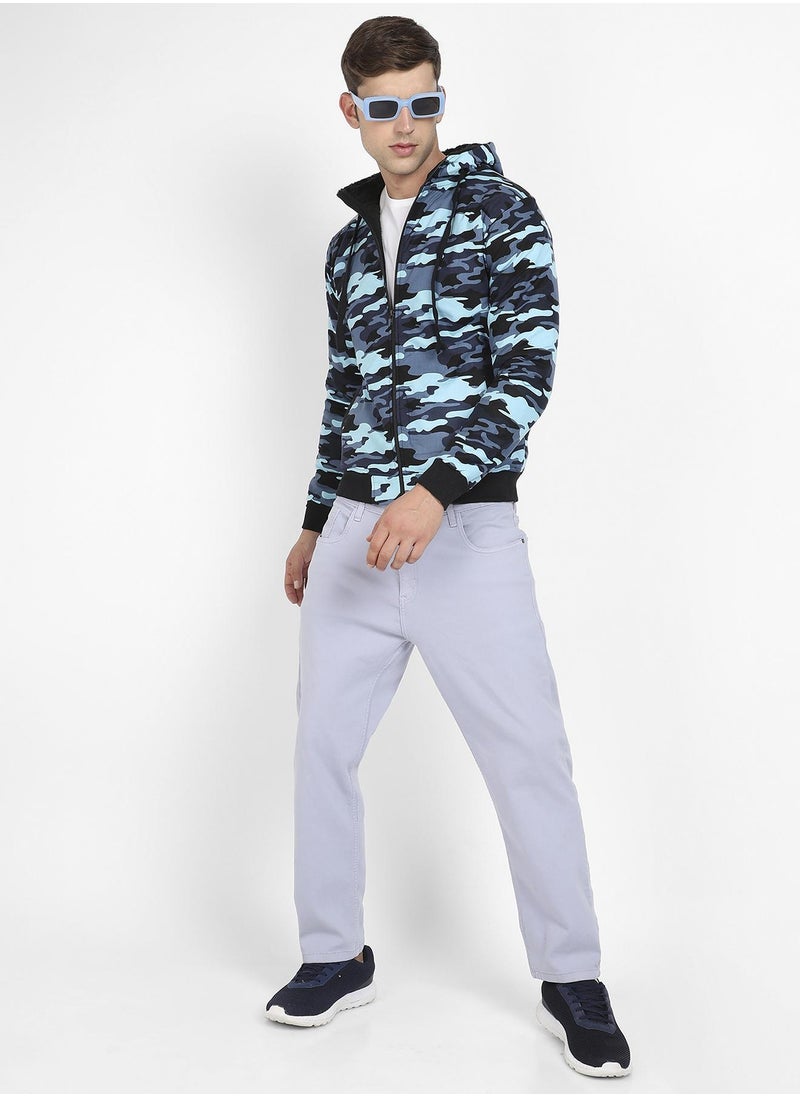 Men's Blue Camouflage Hoodie With Insert Pocket