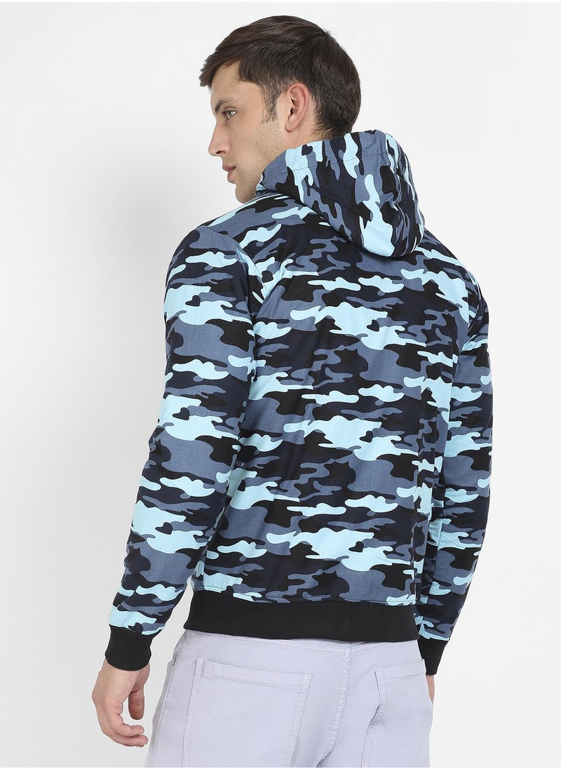 Men's Blue Camouflage Hoodie With Insert Pocket