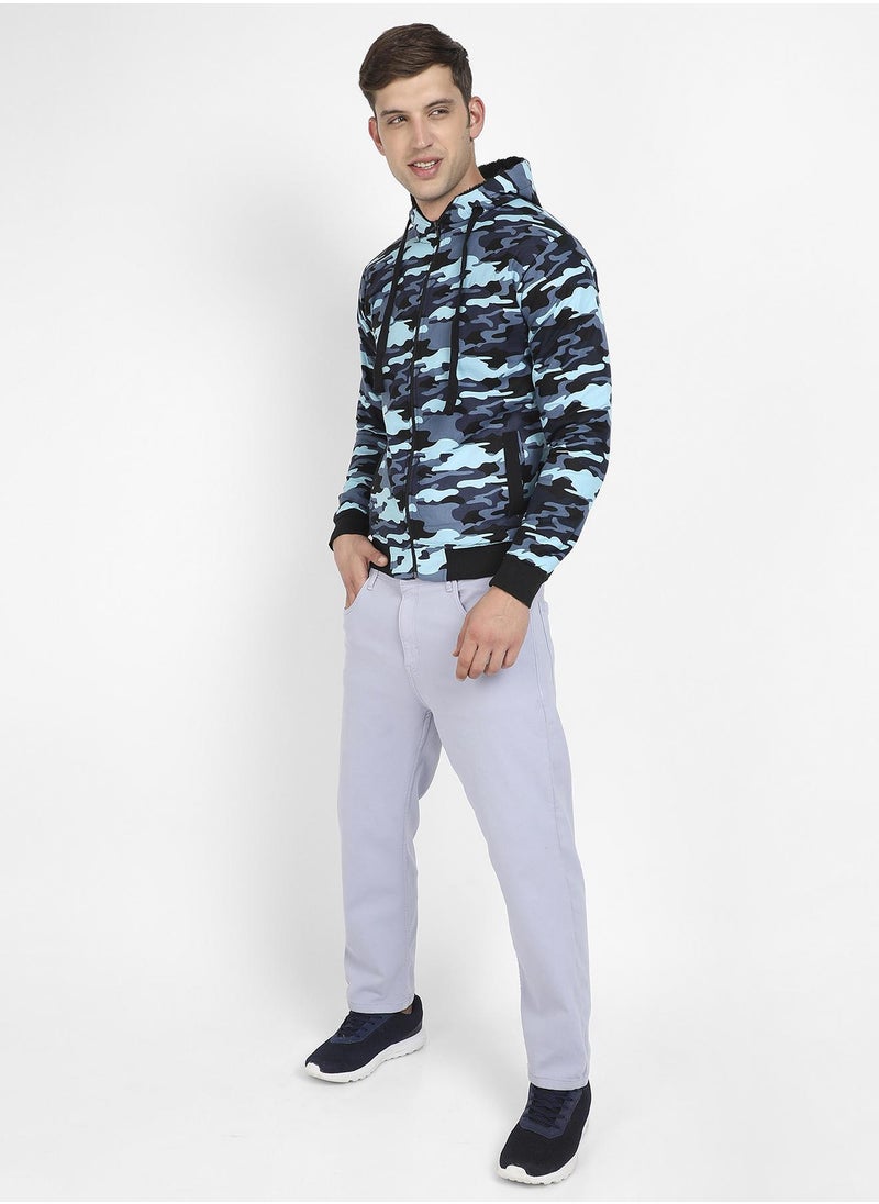 Men's Blue Camouflage Hoodie With Insert Pocket