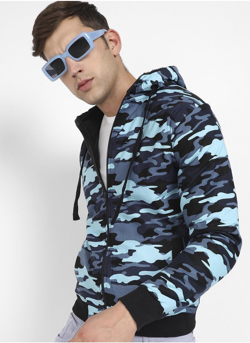 Men's Blue Camouflage Hoodie With Insert Pocket