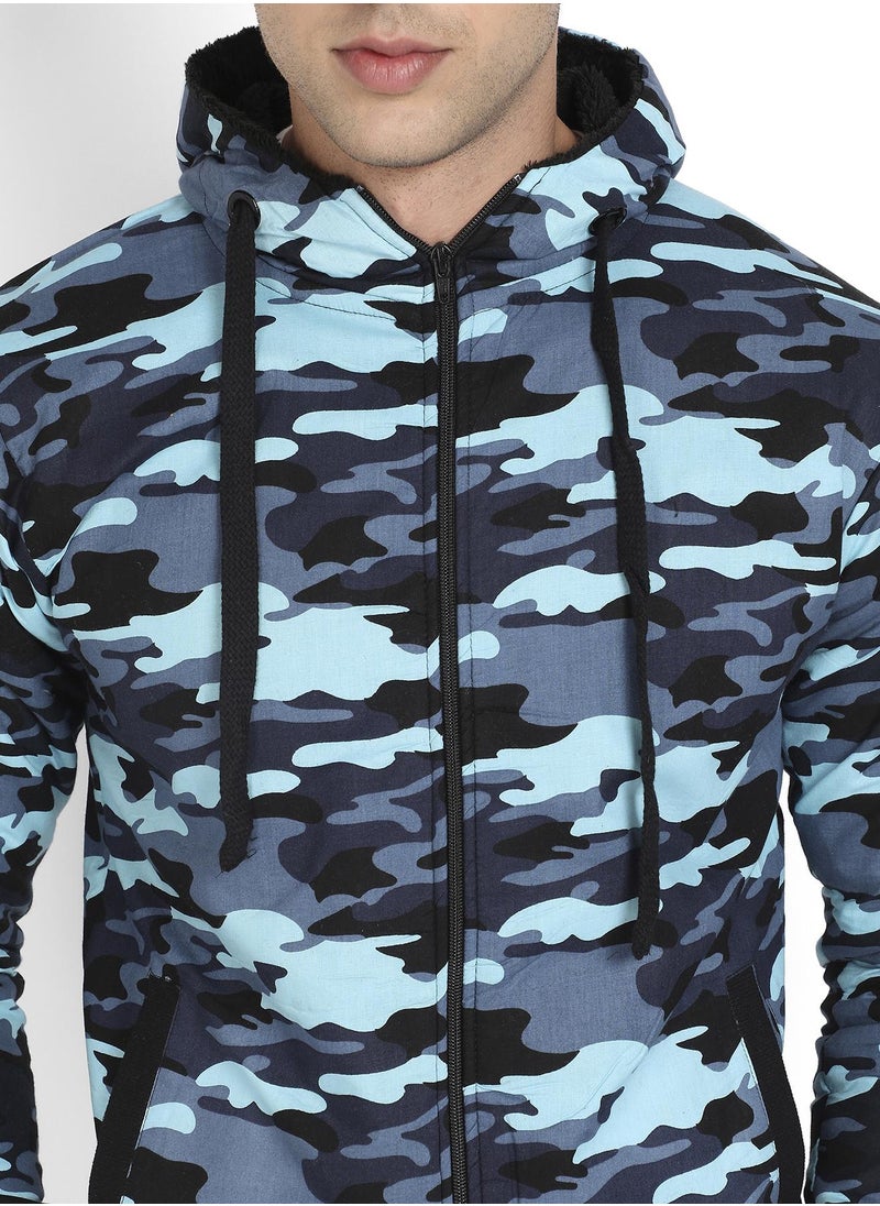 Men's Blue Camouflage Hoodie With Insert Pocket