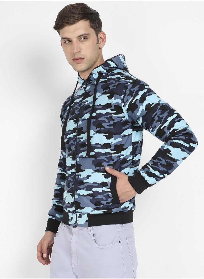 Men's Blue Camouflage Hoodie With Insert Pocket