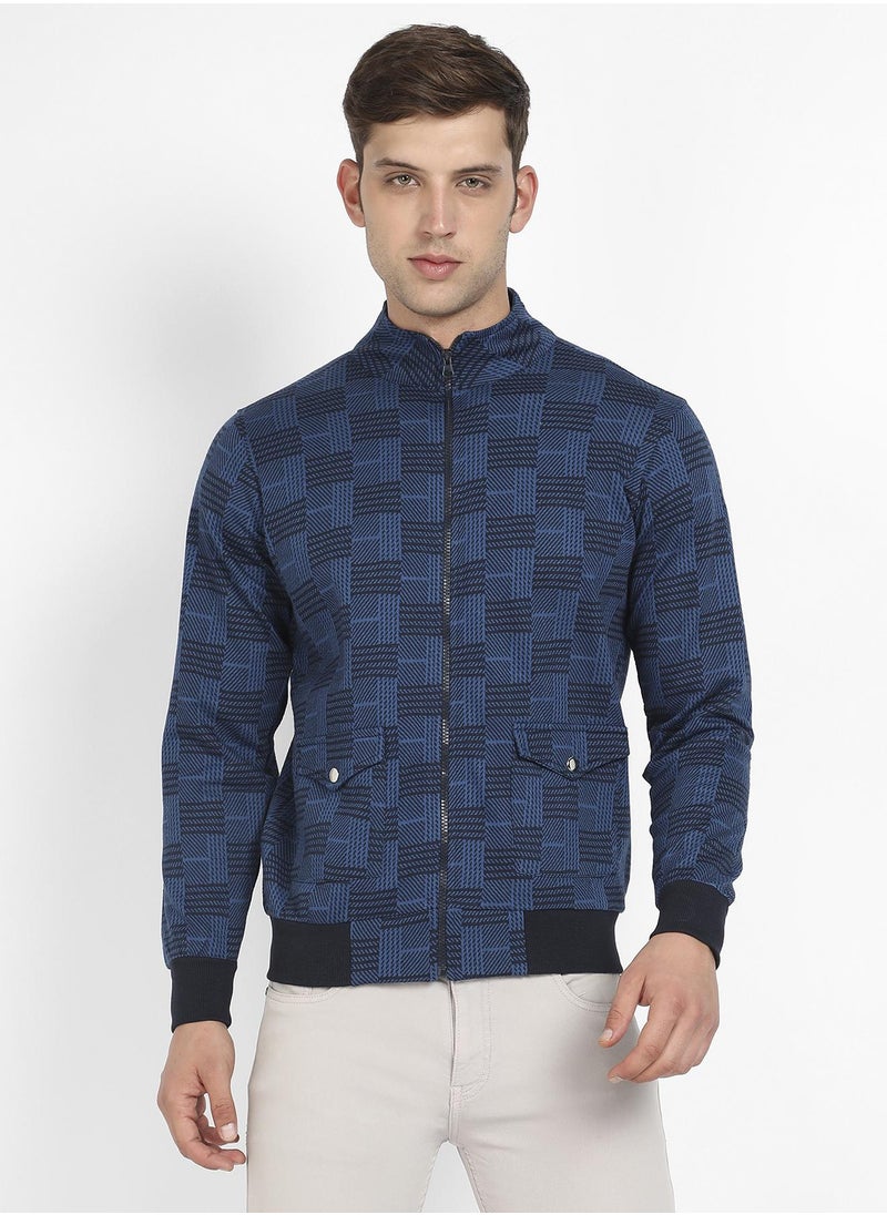 Men's Blue Textured Jacket With Flap Pocket