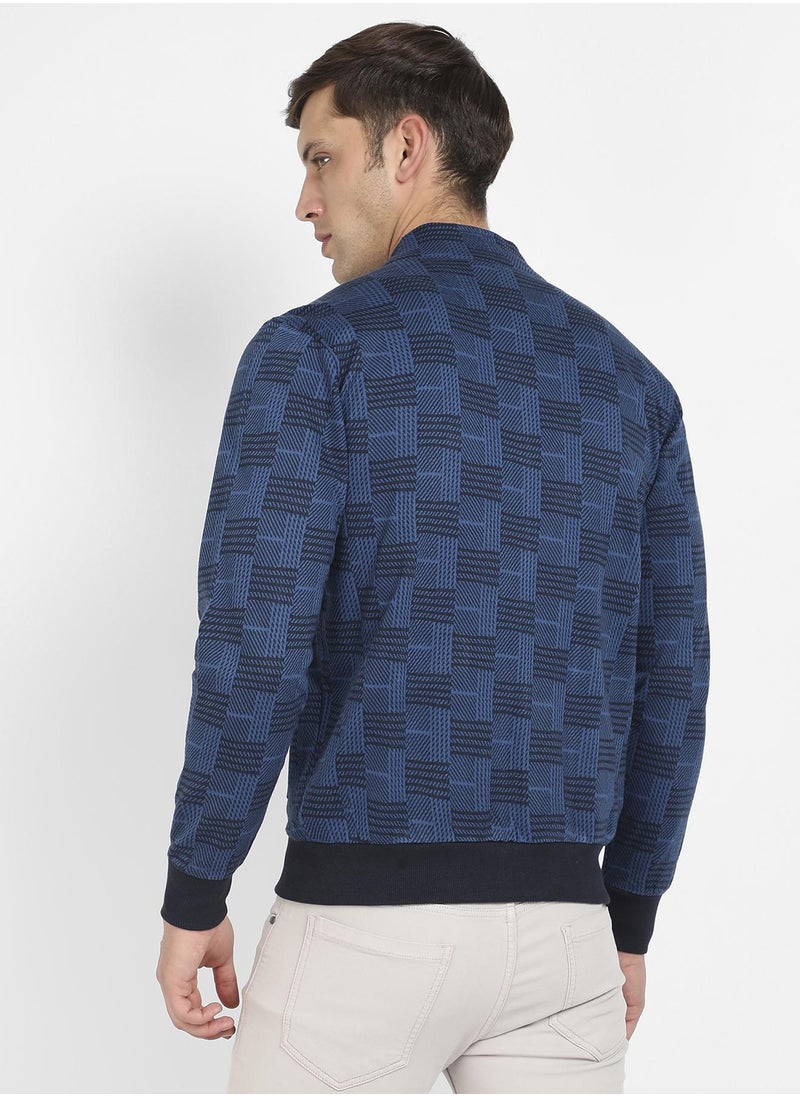 Men's Blue Textured Jacket With Flap Pocket