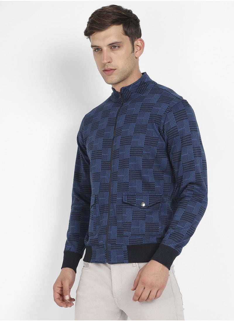 Men's Blue Textured Jacket With Flap Pocket