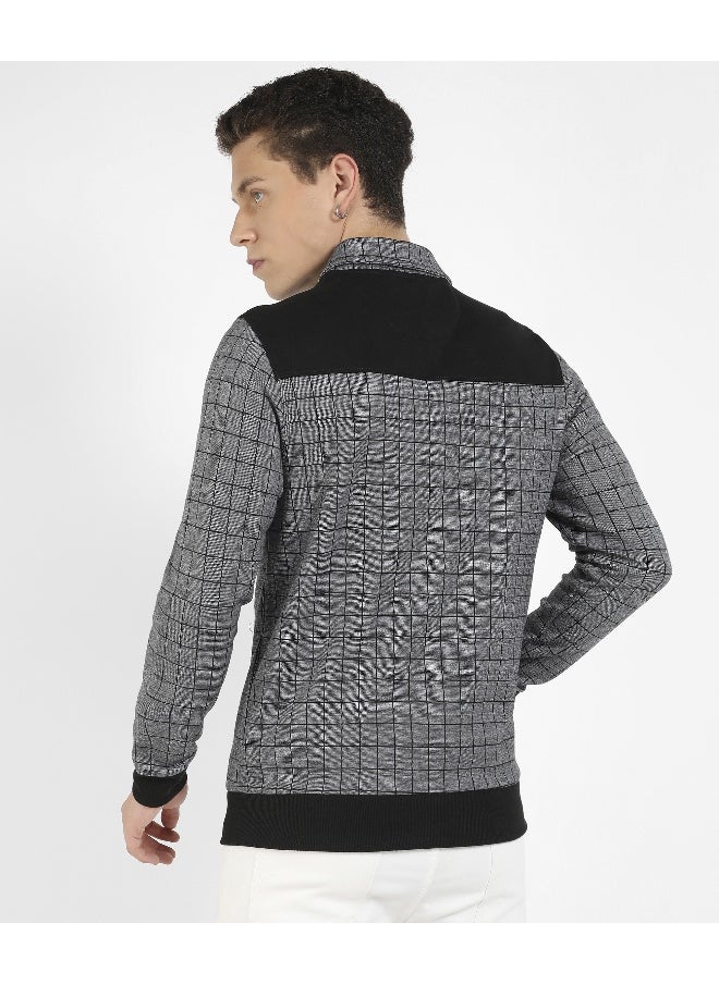 Men's Grey Zip-Front Graph Checkered Jacket