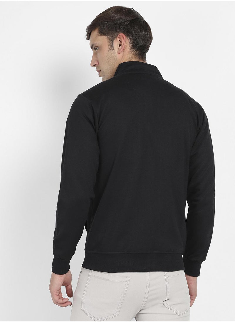 Men's Black & Blue Zip-Front Jacket With Quilted Detail