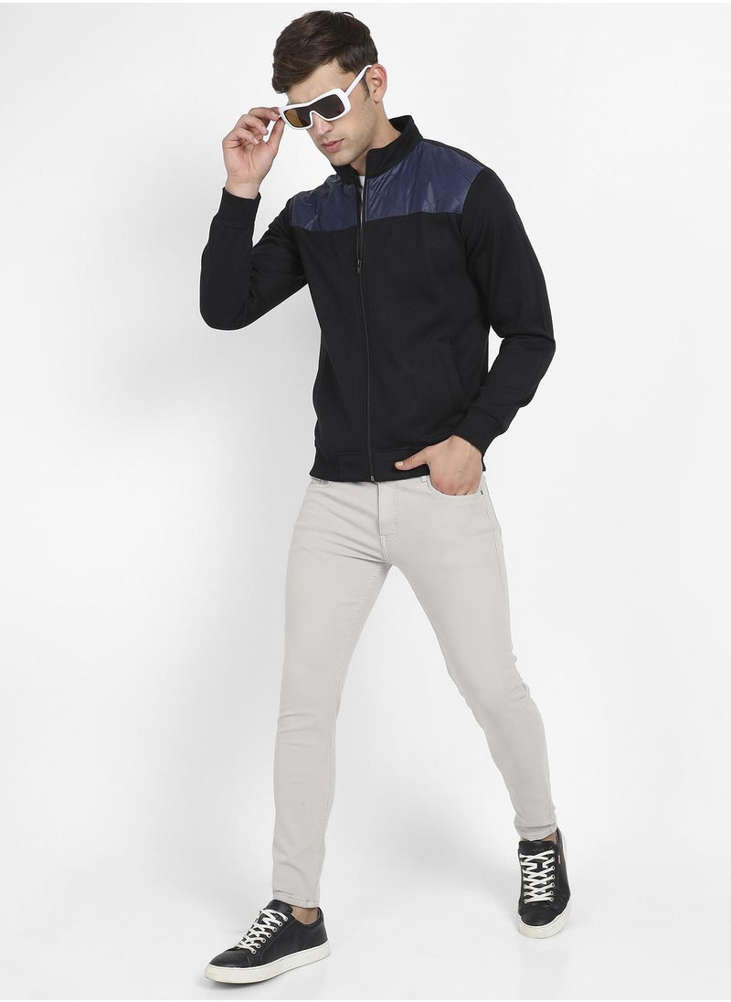 Men's Black & Blue Zip-Front Jacket With Quilted Detail