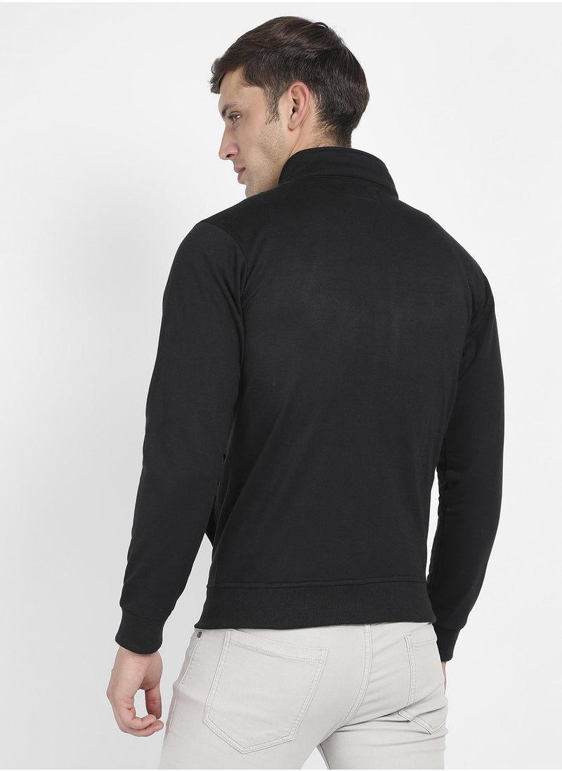 Men's Black & Blue Zip-Front Jacket With Contrast Detail