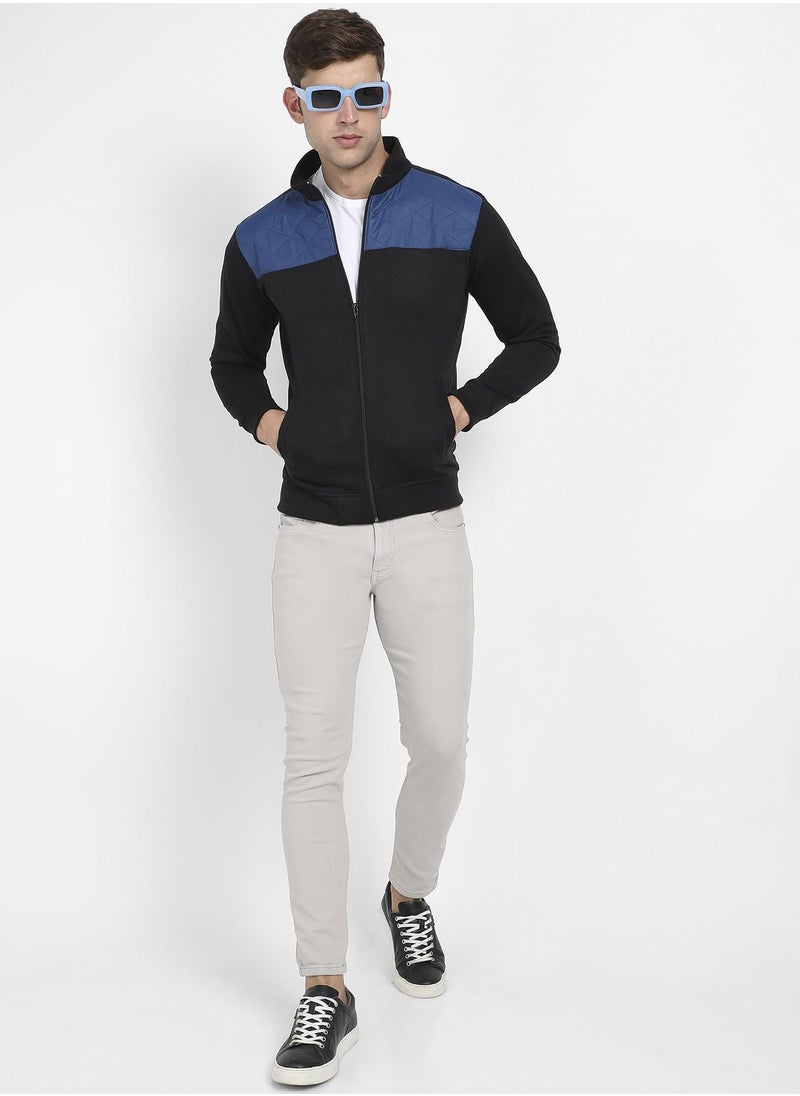 Men's Black & Blue Zip-Front Jacket With Contrast Detail