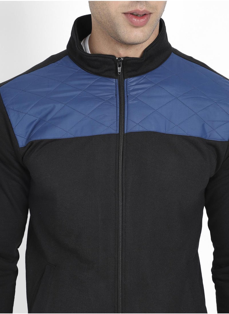 Men's Black & Blue Zip-Front Jacket With Contrast Detail