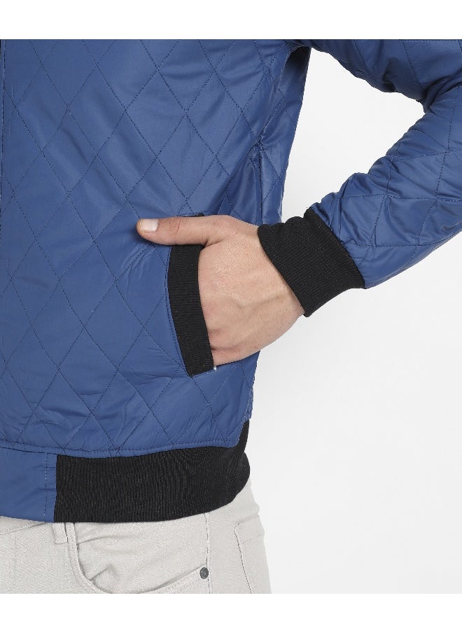 Men's Blue Quilted Puffer Jacket With Zip-Closure