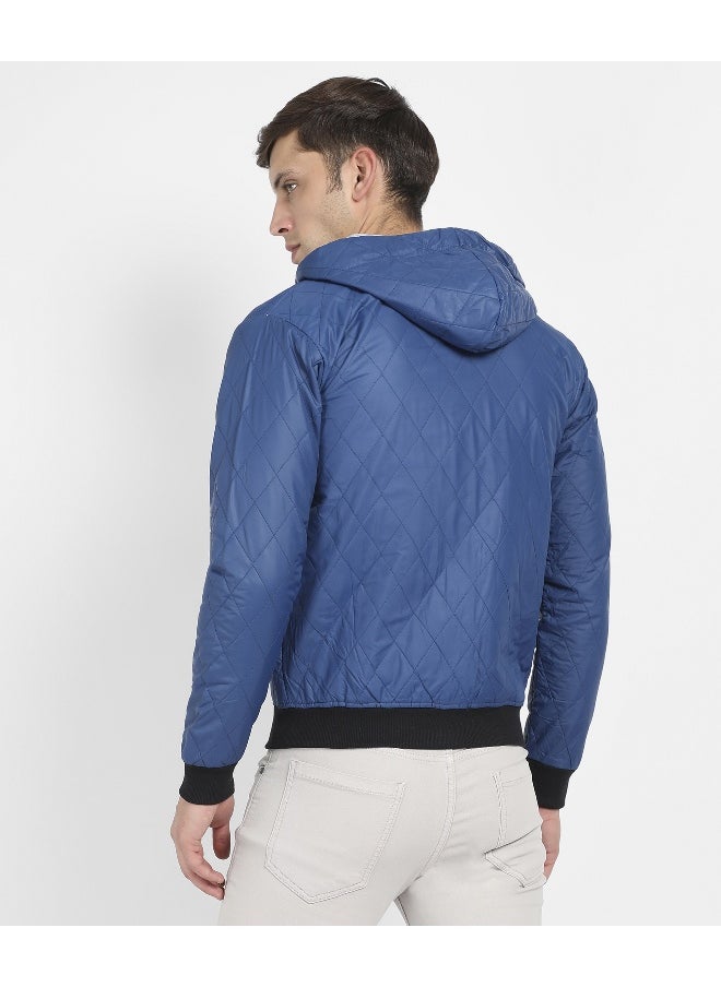 Men's Blue Quilted Puffer Jacket With Zip-Closure