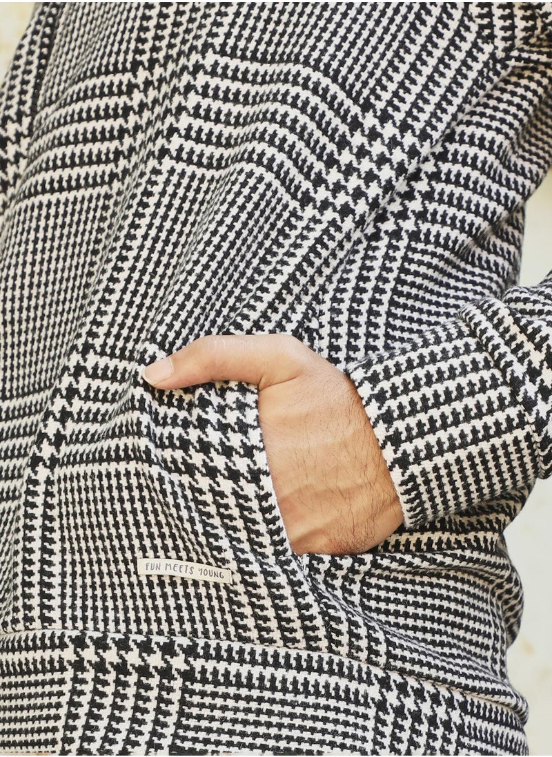 Men's Black & White Zip-Front Houndstooth Jacket