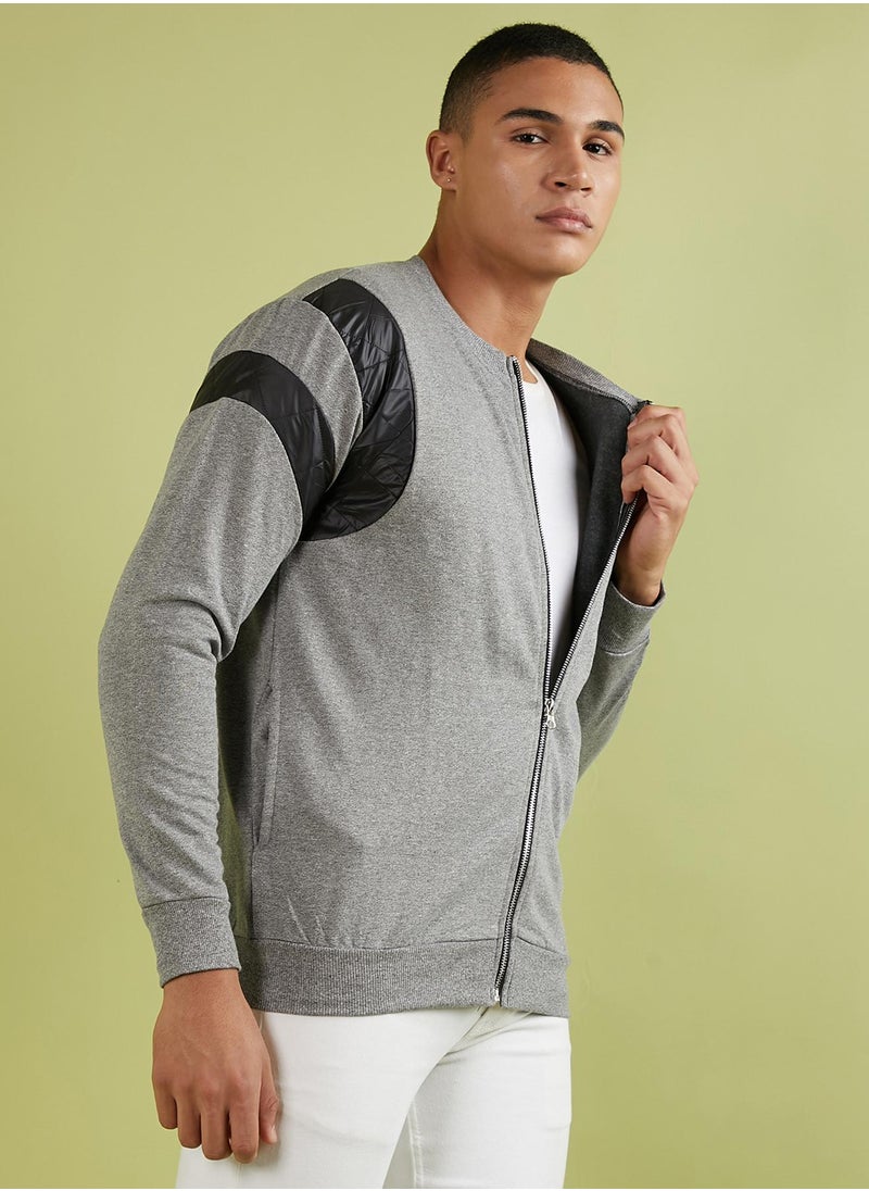 Men's Light Grey Zip-Front Jacket With Contrast Detail