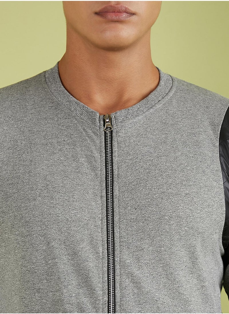 Men's Light Grey Zip-Front Jacket With Contrast Detail