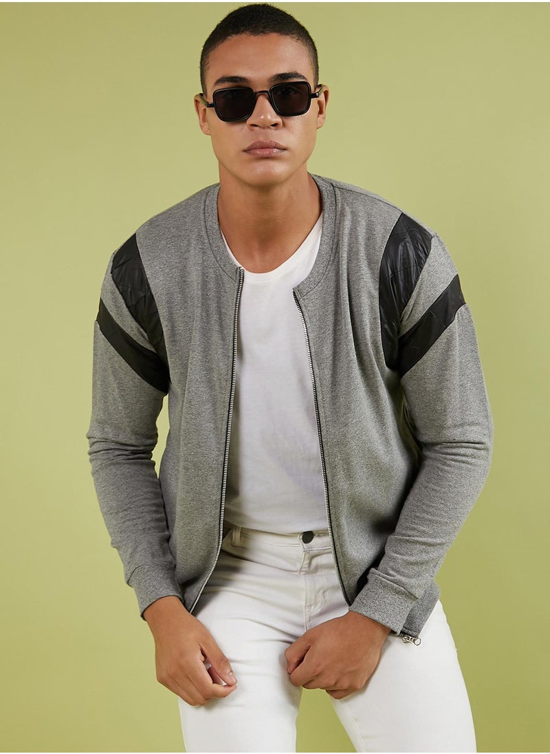 Men's Light Grey Zip-Front Jacket With Contrast Detail