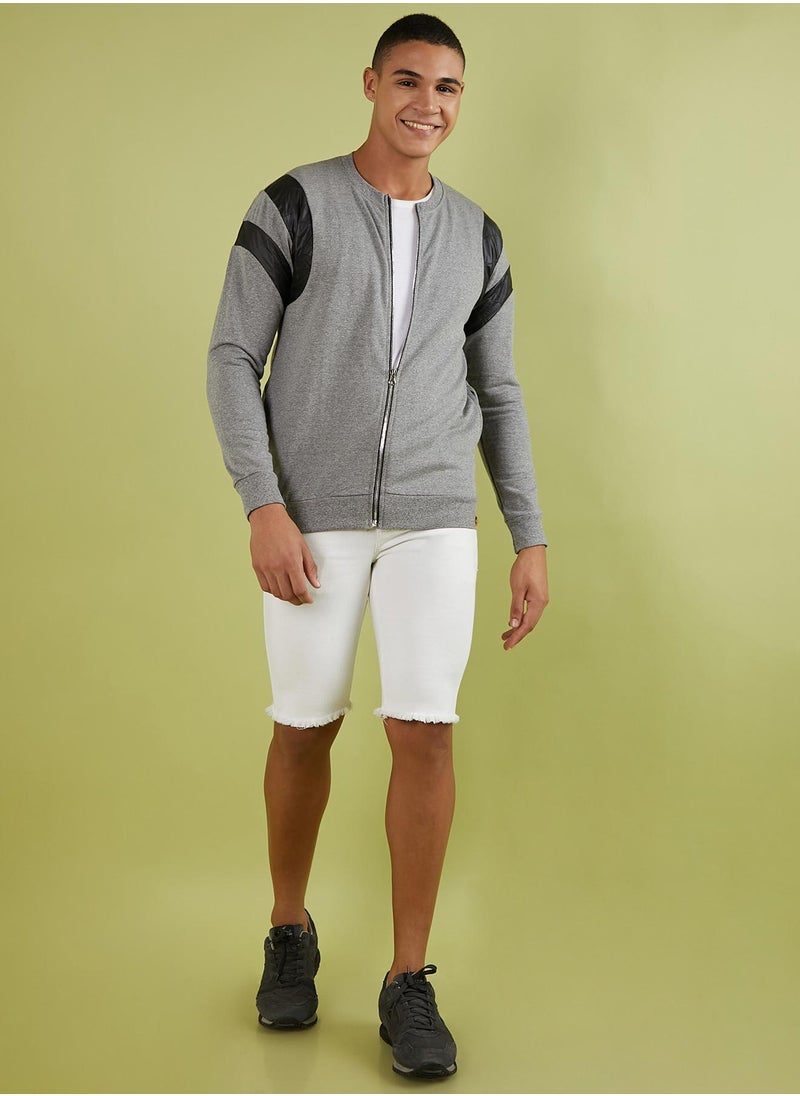 Men's Light Grey Zip-Front Jacket With Contrast Detail