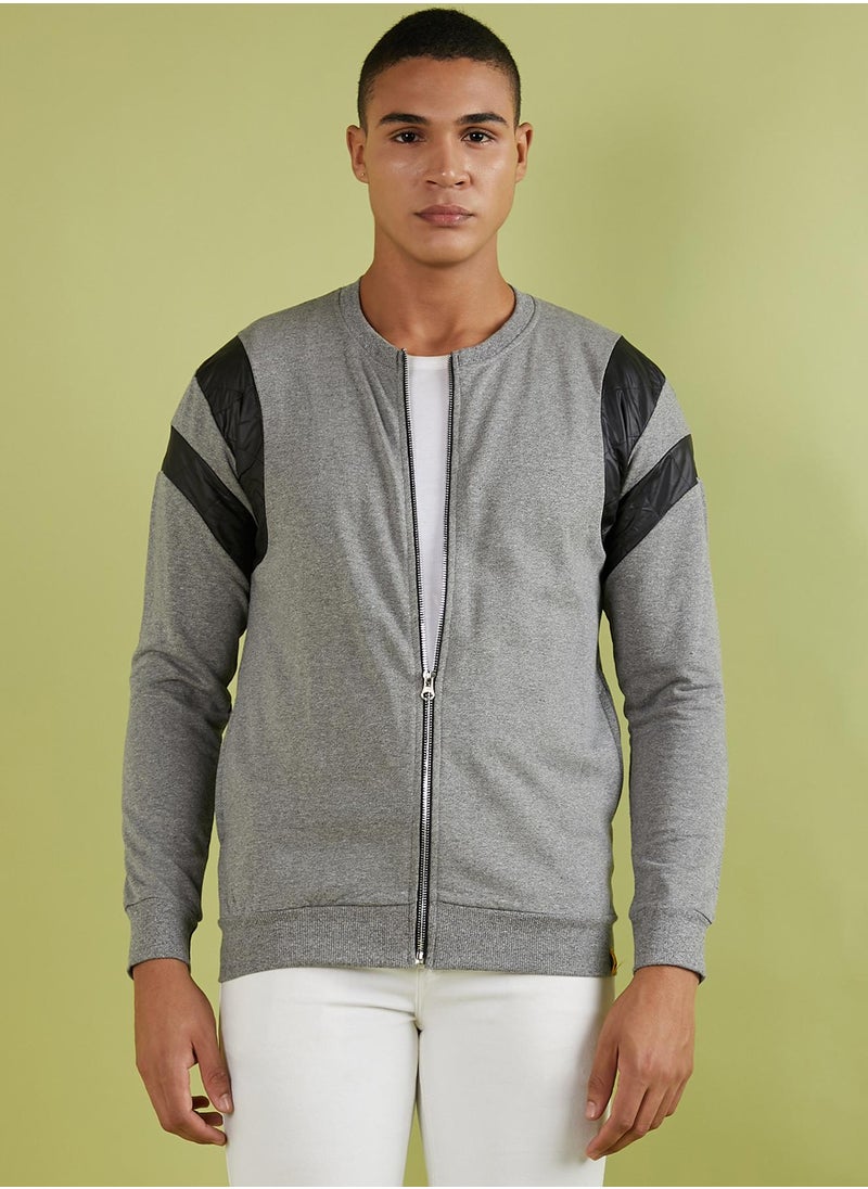 Men's Light Grey Zip-Front Jacket With Contrast Detail