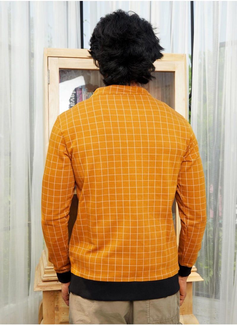 Men's Mustard Yellow Graph Checks Jacket With Contrast Hem