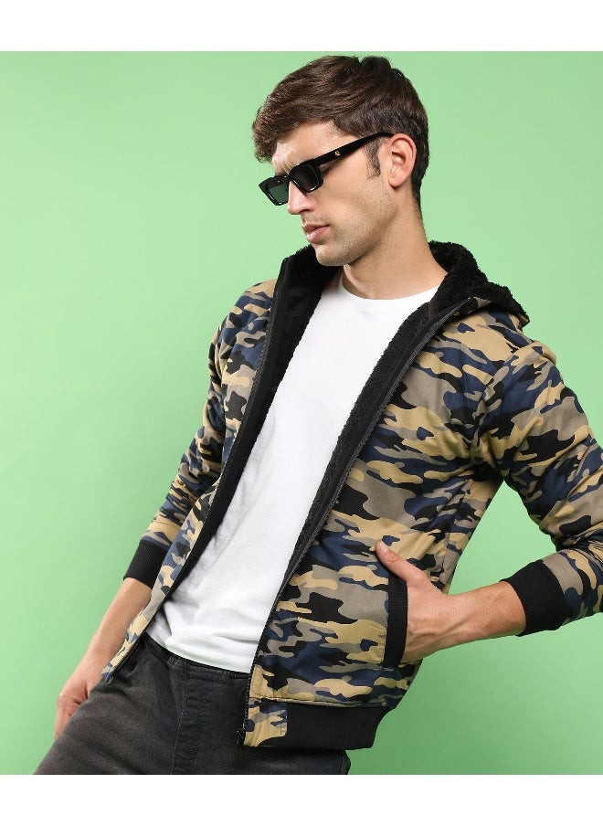 Men's Navy Blue Camouflage Hoodie With Insert Pocket