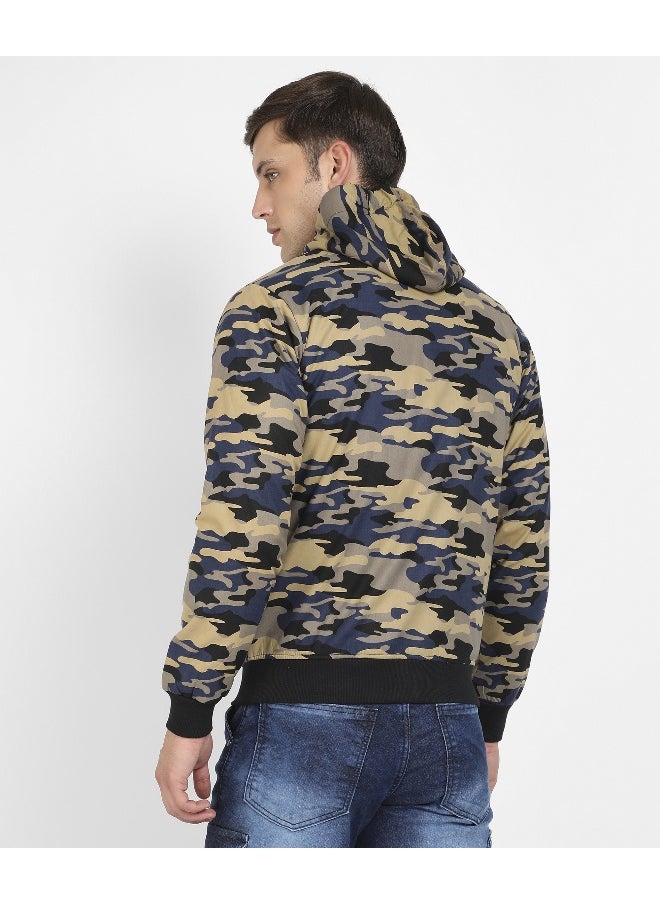 Men's Navy Blue Camouflage Hoodie With Insert Pocket