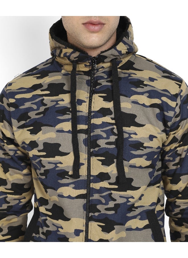 Men's Navy Blue Camouflage Hoodie With Insert Pocket