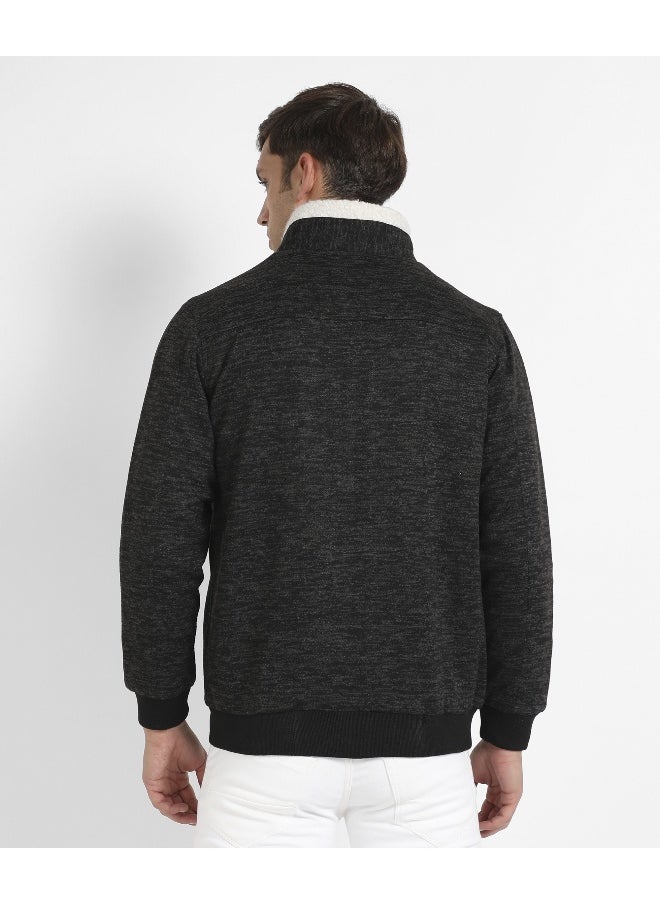 Men's Charcoal Grey Heathered Jacket With Fleece Detail