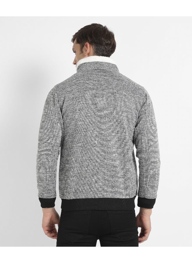 Men's Light Grey Heathered Jacket With Fleece Detail