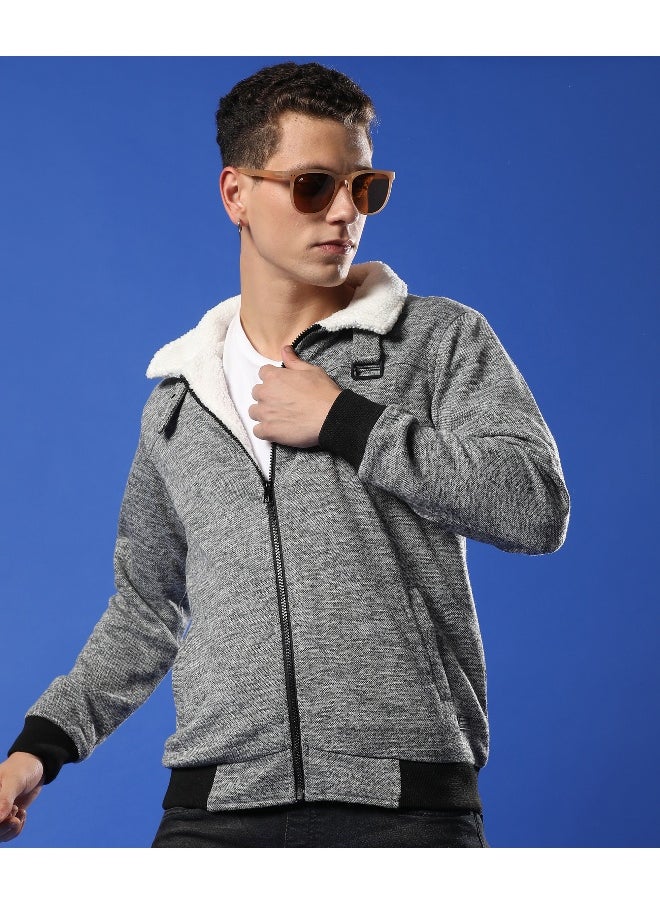 Men's Light Grey Heathered Jacket With Fleece Detail