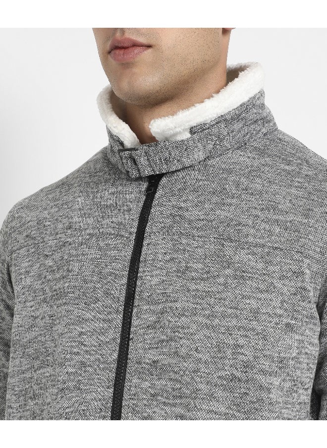 Men's Light Grey Heathered Jacket With Fleece Detail