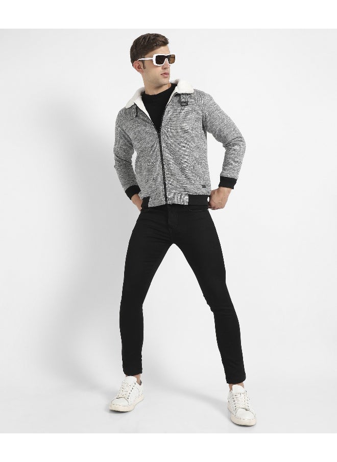 Men's Light Grey Heathered Jacket With Fleece Detail