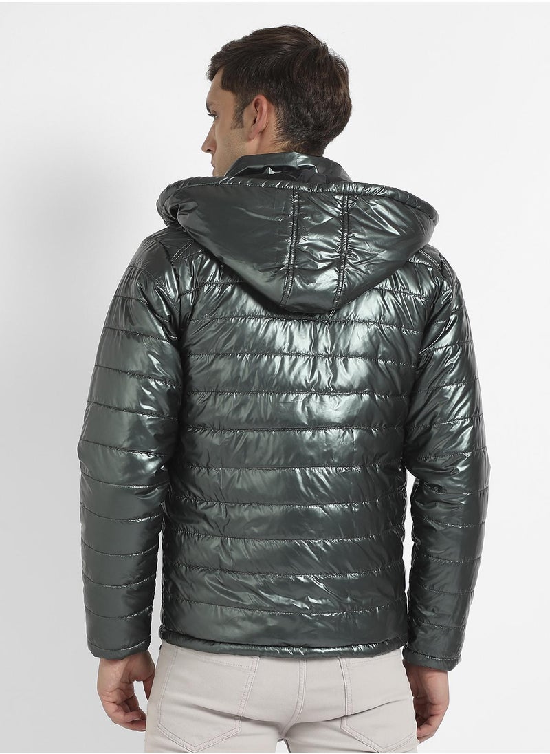 Men's Forest Green Zip-Front Quilted Puffer Jacket