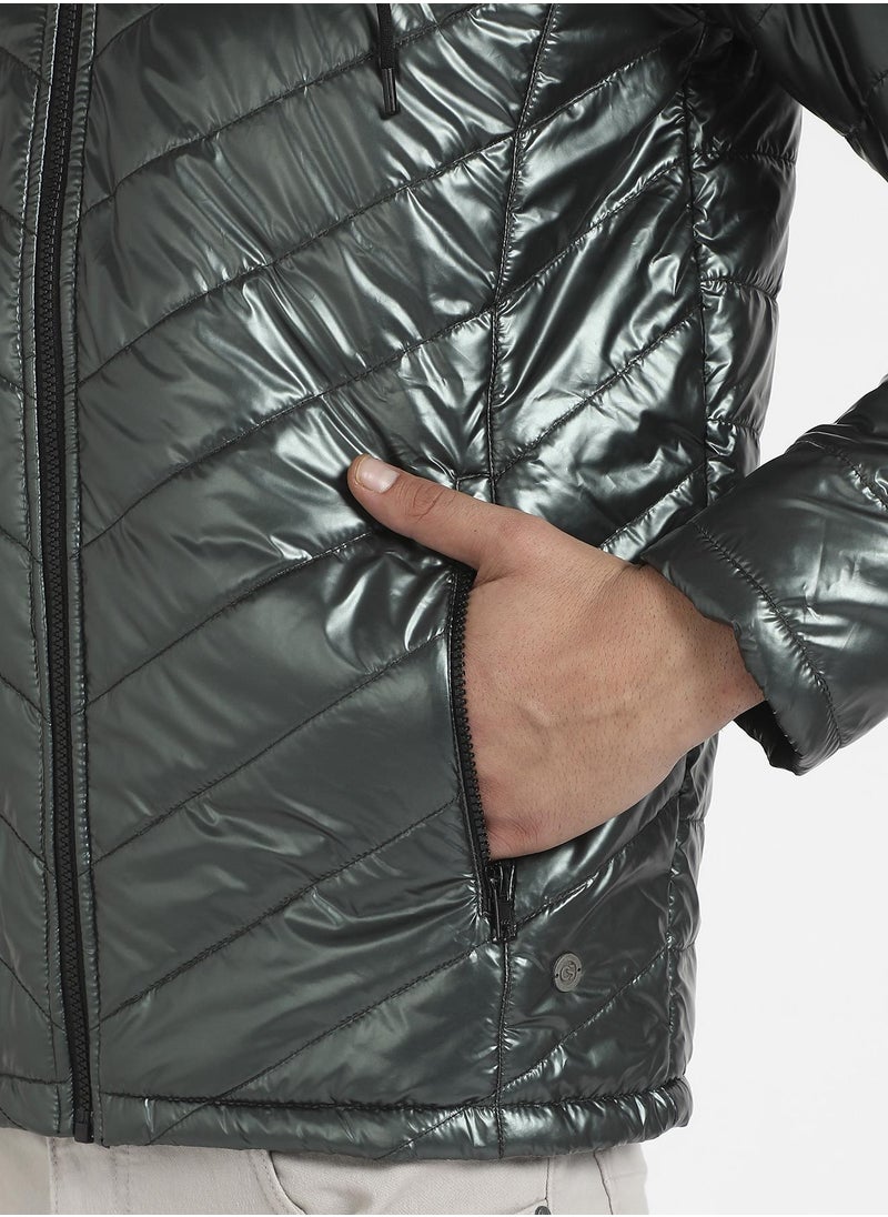 Men's Forest Green Zip-Front Quilted Puffer Jacket