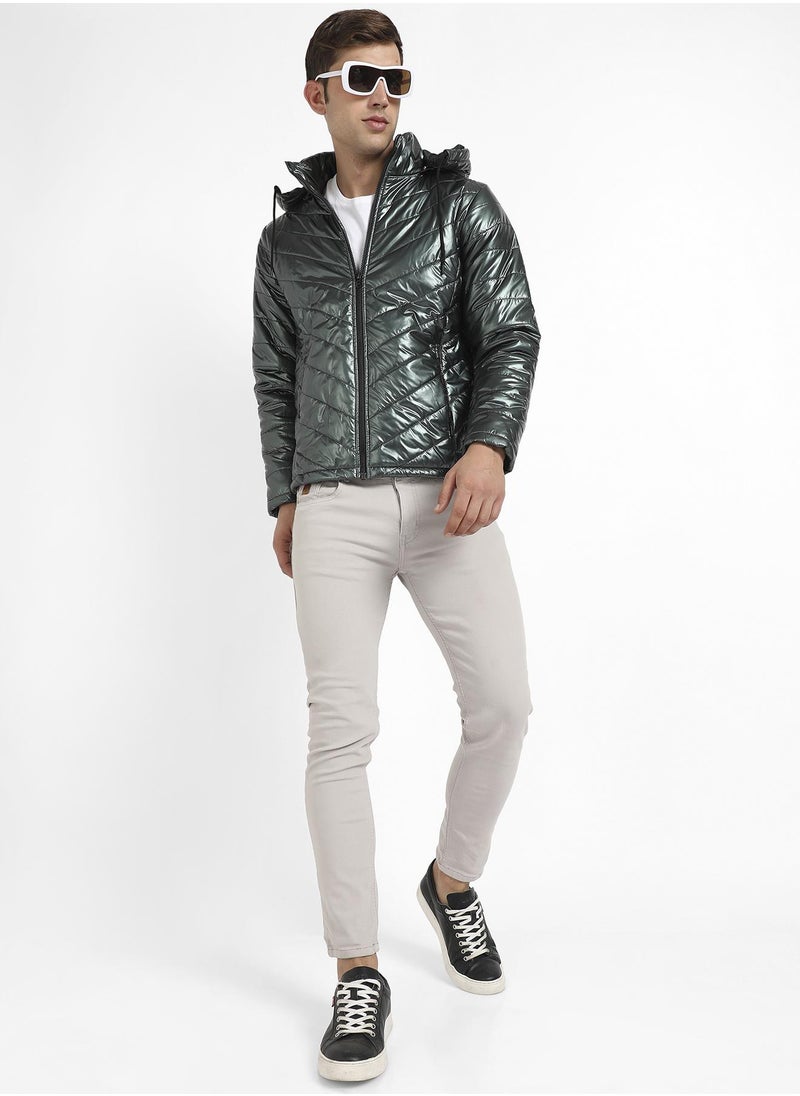 Men's Forest Green Zip-Front Quilted Puffer Jacket