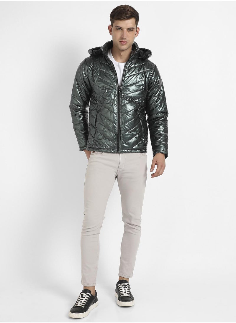 Men's Forest Green Zip-Front Quilted Puffer Jacket