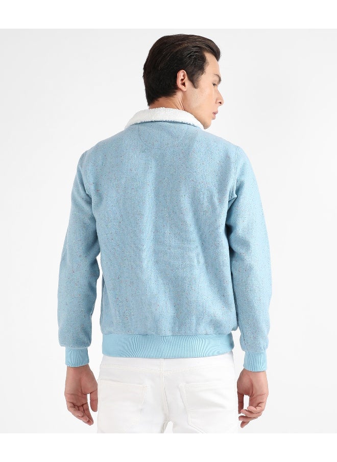 Men's Light Blue Zip-Front Jacket With Fleece Collar